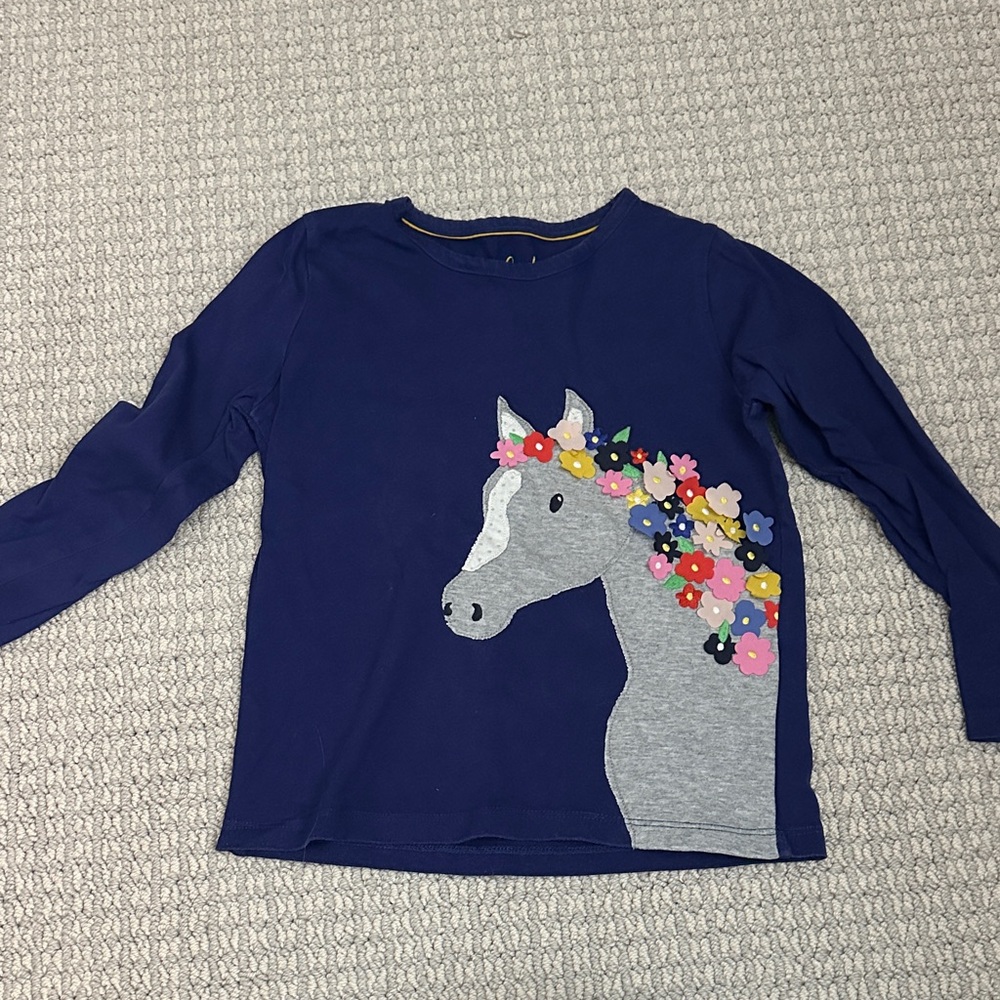 Mini Boden Navy Horse Floral Long Sleeve Tee
